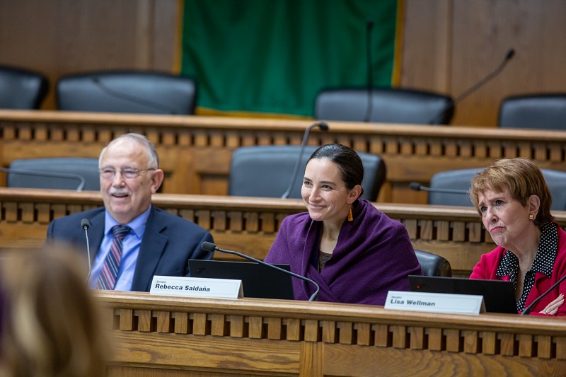 Sen. Conway, Sen. Saldaña, and Sen. Wellman in a hearing of the Senate Labor & Commerce Committee.