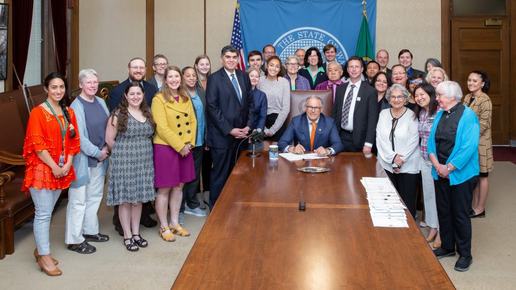 Gov. Inslee signs Engrossed Substitute House Bill No. 1732, May 7, 2019. Relating to identifying and responding to bias-based criminal offenses. Primary Sponsor: Javier Valdez