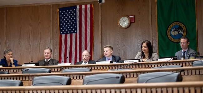 Senators participate in a public hearing on a bill in olympia in 2020