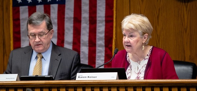 Senator Karen Keiser and Senator Curtis King participate in a legislative hearing in Olympia